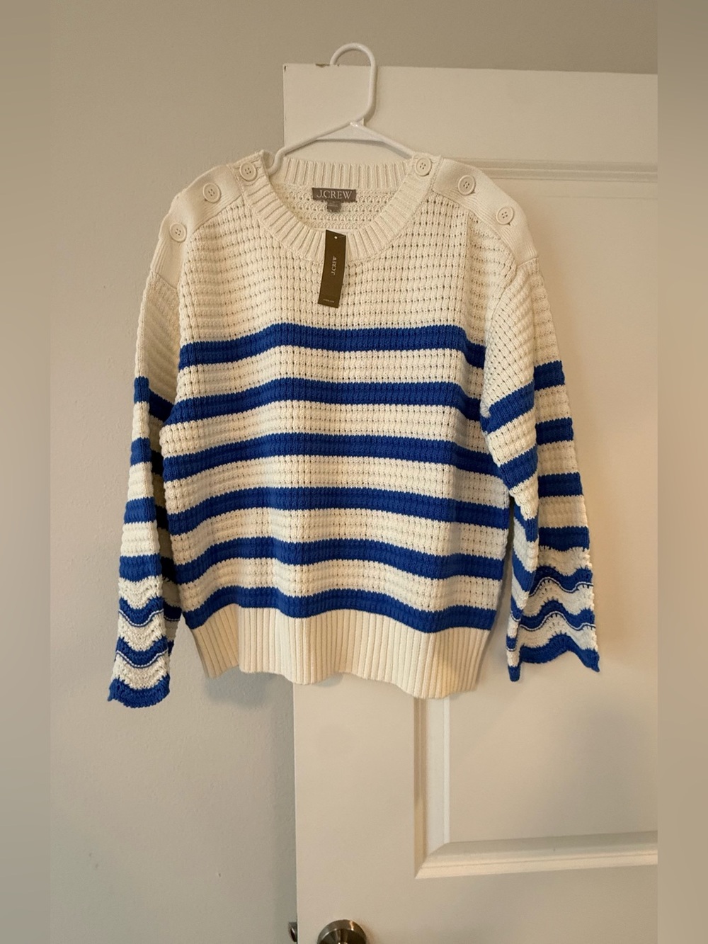 NWT J.Crew Textured Striped Crewneck Pullover Sweater Blue White🤩 - Picture 2 of 9